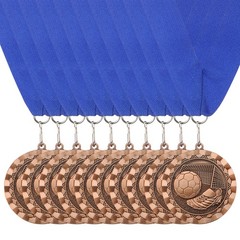 10 Pcs Football Event Gold Award Medals with Blue Neck Ribbons, Gold