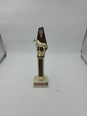 VINTAGE 1985’s HORSE SHOW TROPHY 15″ Marble Wood Grain Black And Gold