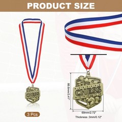 3 Pcs Chess Gold Award Medals with Neck Ribbons, Gold