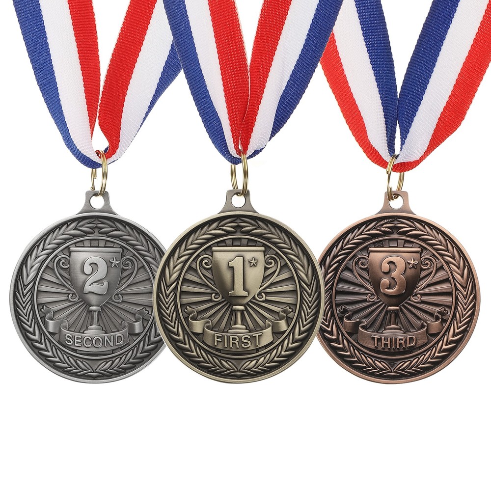 Award Medals, 3 Pcs Zinc Alloy Trophy Medals with Neck Ribbon, Classic Color