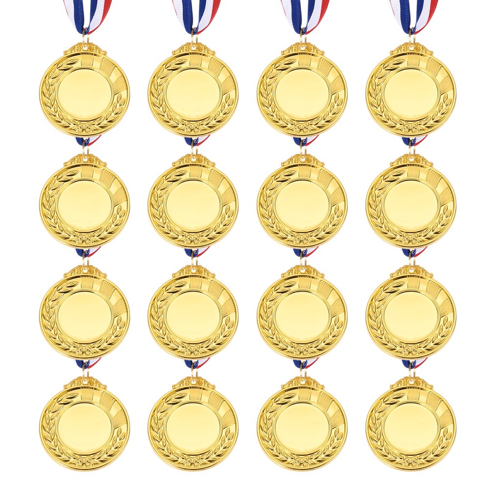 16Pcs Award Medals, Winner Award Trophy with Neck Ribbon, Gold