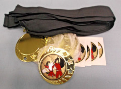 Cheerleading Red Award Medals – Lot of 8 – Heavyweight Gold – Wide Black Ribbon