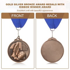 3Pcs Award Medals, Football Award Medals with Ribbon for Sports, Red Bronze
