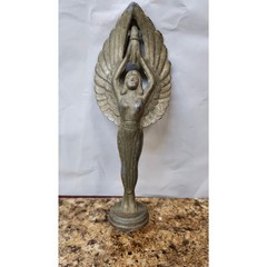 VTG Metal Trophy Torch Topper Victory Goddess Angel Figure Winged Art Deco 7.5″