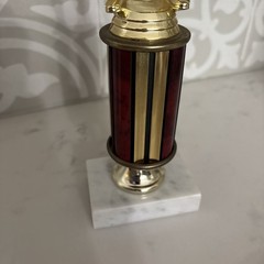 11” Gold Softball Trophy! White Marble Base with Brown Column