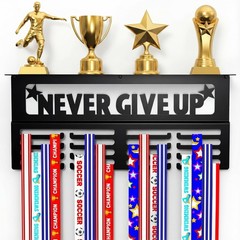 AGATHOS HOME Medal Hanger Display with large standard, Never Give Up Black