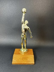 Vintage 1960s Basketball Trophy with Wood Base & Metal Player Topper