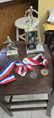 Soccer Trophy Engravable 12 in Silver Metal Topper Black Column Wood Base