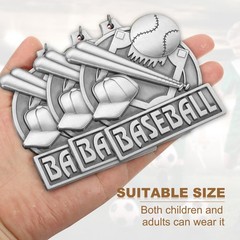 Baseball Court Print Silver Award Medals with Neck Ribbons, Silver