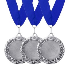 3Pcs Award Medal, 2nd Prize Winner Award Medal with Blue Ribbon, Silver