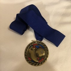 SOCCER Medals 2 1/2″W Gold Lot of 13 Team Award Blue Lanyard FREE Custom Text