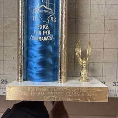 Vintage 1983 Men’s Bowling Trophy w/Marble Base Blue Gold Tone 14″ Texas 10 Pin
