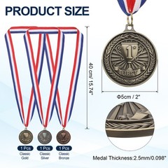 Award Medals, 3 Pcs Zinc Alloy Trophy Medals with Neck Ribbon, Classic Color