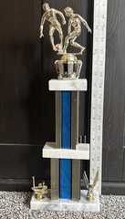 Women’s Soccer 18” Championship Trophy. 3 Marble Bases, Columns & Charms