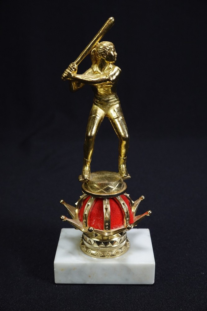 Vintage Girls Softball Trophy Marble Base Made In Italy Metal Figure On Crown