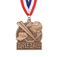 Baseball Court Print Copper Award Medals with Neck Ribbons, Copper