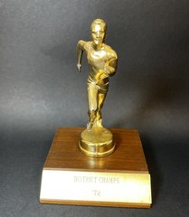 Vintage 1972 Running Track Trophy with Wood Base & Metal Runner Topper