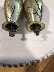 2 Vintage Metal Bowling Pins From Trophies 5.75” Silver Black With Bolts Nuts
