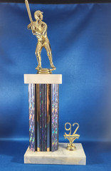 Vintage 1992 Little League Baseball Trophy Marble Base Plastic Batter Gold Blue