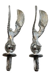 Vtg Pair Silver Metal Eagle Trophy Toppers Screw On Parts 3”