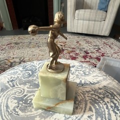 Bowling Trophy 1956-57 High Series Handicap Green Stone Base Gold Metal Topper