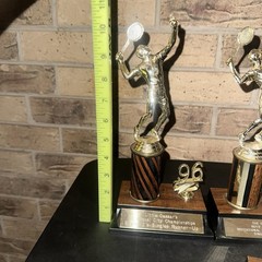VTG 90s Tennis Trophies Lot of 7 Faux Wood Faux Marble Sports Awards Decor Prop