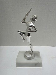 Vintage (Late 1960s) Baton Twirler Trophy Metal Silver Tone White Marble