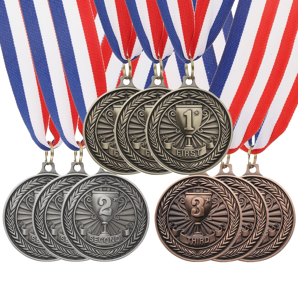 Award Medals, 9 Pcs Zinc Alloy Trophy Medals with Neck Ribbon, Classic Color