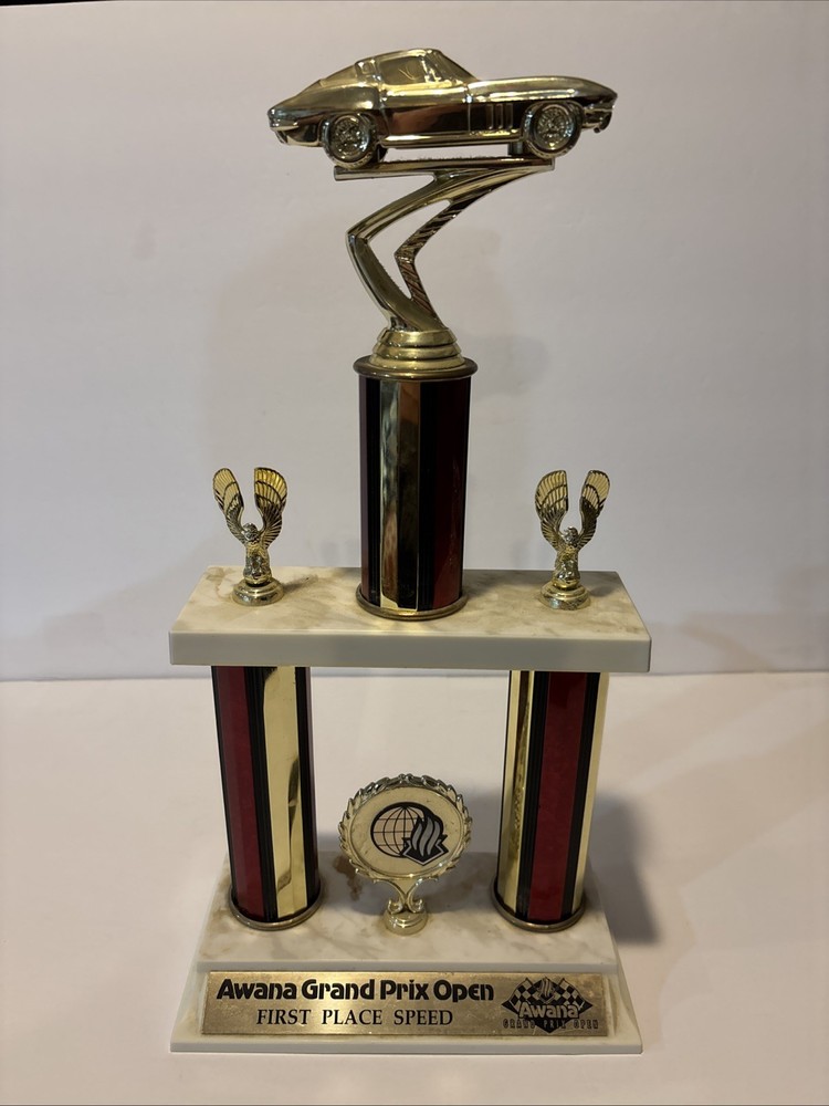 Vintage Awana Grand Prix Open First Place Speed Trophy 16” Tall