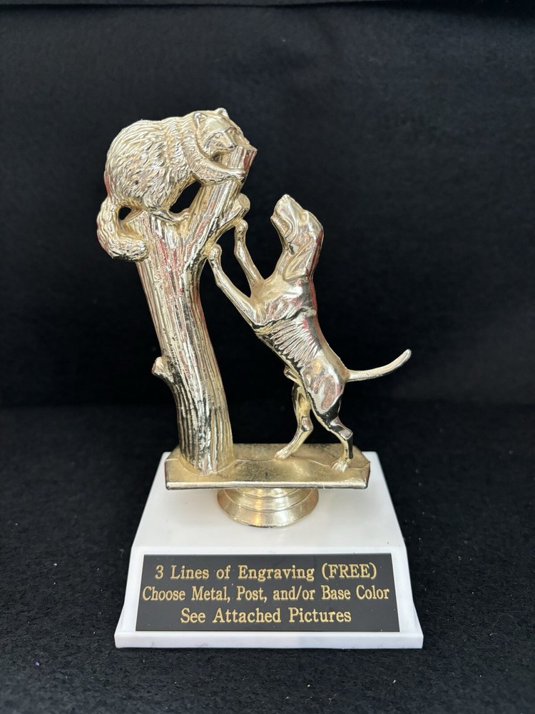 5″ tall Dog With Raccoon Up A Tree Trophy. (Please See All Photos)