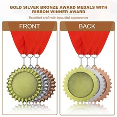 3Pcs Award Medals, 1st 2nd 3rd Place Winner Medals with Red Ribbon, Multicolor