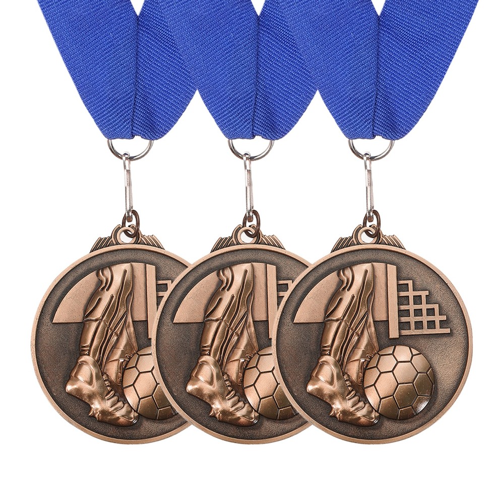 3Pcs Award Medals, Football Award Medals with Ribbon for Sports, Red Bronze