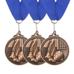 3Pcs Award Medals, Football Award Medals with Ribbon for Sports, Red Bronze