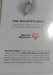 Special Olympics Good Luck! Winner Red Ribbon Attached To Card Let Me Win Oath