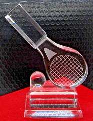 NEW Optic Crystal 6 1/4″ Tennis Trophy Racket and Ball with Presentation Box
