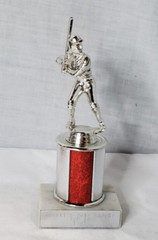 Vintage 1981 Men’s baseball Marble Based Red / Silver Tone Trophy 8“