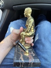 Vintage Brass Football Coach Player Trophy Statue Marble Base From City Champs