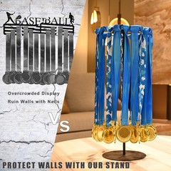 Medal Hanger Display Rotating | Wall-Safe Tabletop Running Stand Black