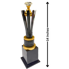 Victory Metal Trophy with Diamond Crystal Top, 14 inches, Black Base