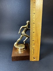 Vintage 1972 Running Track Trophy with Wood Base & Metal Runner Topper