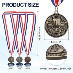 Award Medals, 9 Pcs Zinc Alloy Trophy Medals with Neck Ribbon, Classic Color