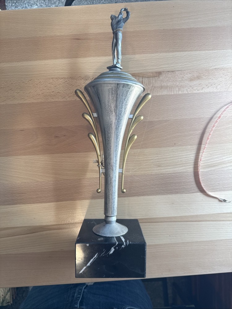 Vintage 18” Large Golf Trophy Marble & Plastic Art Deco Golfing Read (J)
