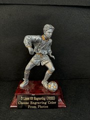 6” Elite Soccer Male Resin On Rosewood Base Trophy. (Please see all photos!)
