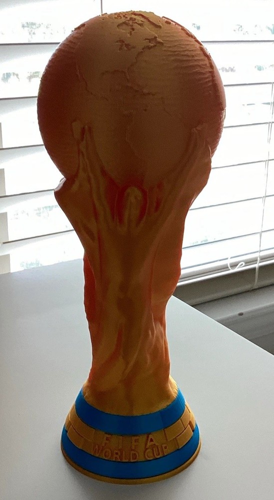 11in Gold Soccer World Cup Style Trophy Replica Figurine, Plastic, Gold Stand