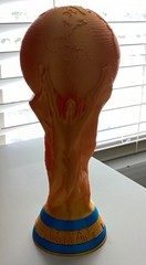 11in Gold Soccer World Cup Style Trophy Replica Figurine, Plastic, Gold Stand