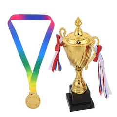 1 Set Gold Sports Trophy and Medal Durable Award for Athletic Competitions
