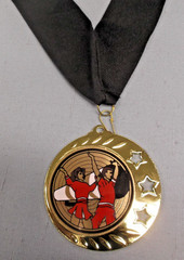 Cheerleading Red Award Medals – Lot of 8 – Heavyweight Gold – Wide Black Ribbon