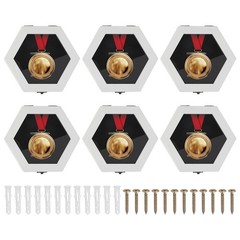 6pcs Medal Display Case, Wooden Medal Display Frame Shadow Box Hexagon, White
