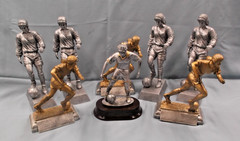 Female Soccer Resin Statues – Lot of 8 – Premium Gold & Silver Finish – 8″–10″