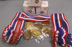 61 Gold 2″ Soccer Medals MS213AG Red/White/Blue Neck Ribbons – Bulk Tournamet